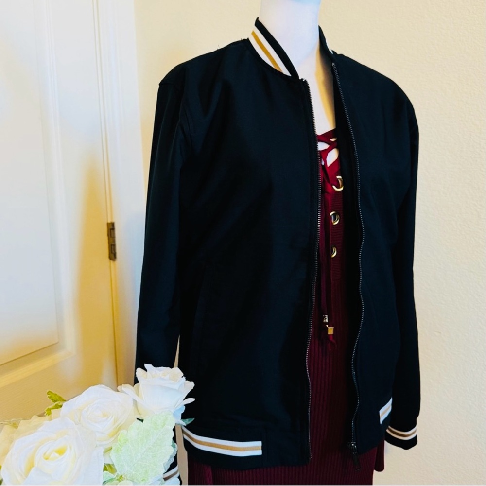 NEW DENIM & FLOWER Women's Black Bomber Jacket